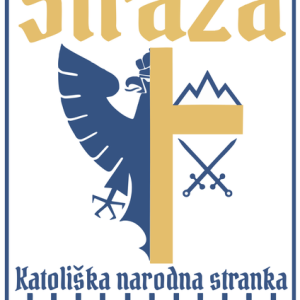 Nalepka Straža z grbom in spletnim naslovom